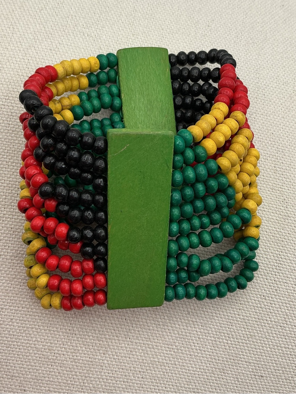 Multicolor Wood Beaded Stretch Bracelet-Vintage 80s